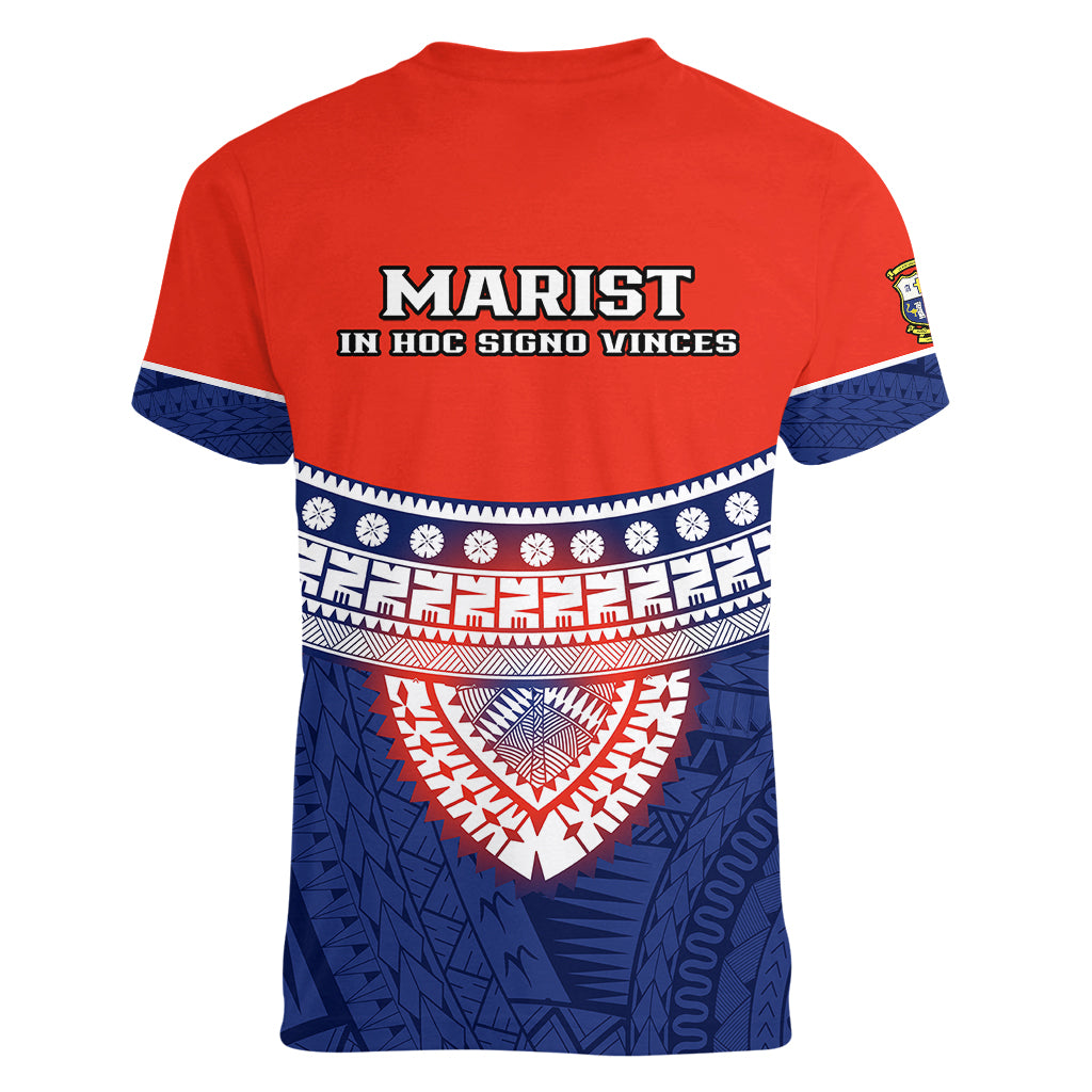 Fiji School Women V Neck T Shirt Marist Brothers Fijian Tapa Pattern LT14 - Polynesian Pride