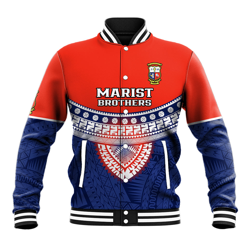 Custom Fiji School Baseball Jacket Marist Brothers Fijian Tapa Pattern LT14 Unisex Blue - Polynesian Pride