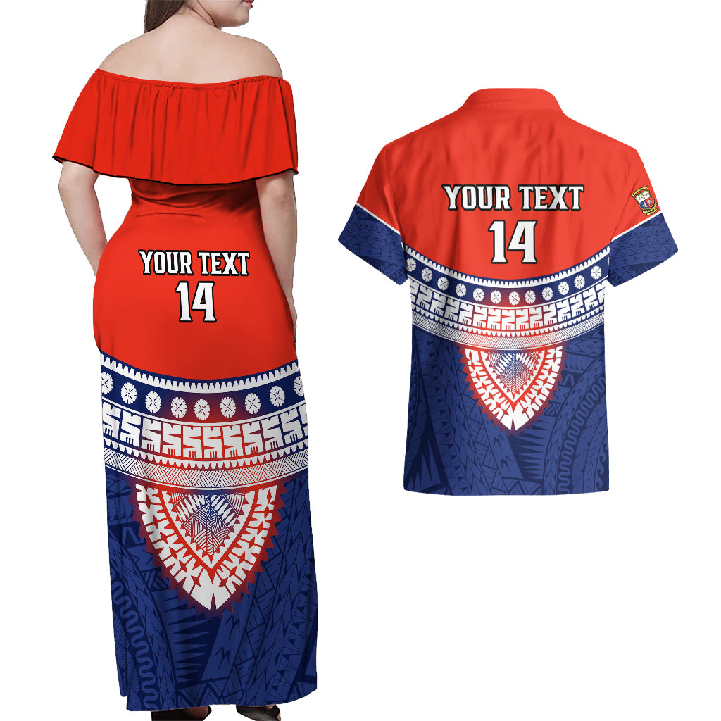 Custom Fiji School Couples Matching Off Shoulder Maxi Dress and Hawaiian Shirt Marist Brothers Fijian Tapa Pattern LT14 - Polynesian Pride