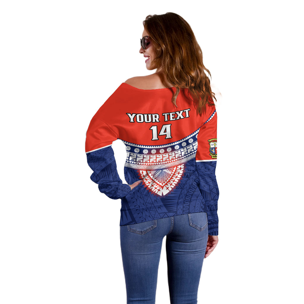 Custom Fiji School Off Shoulder Sweater Marist Brothers Fijian Tapa Pattern LT14 - Polynesian Pride