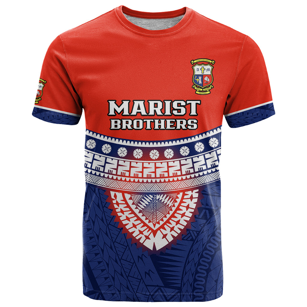 Custom Fiji School T Shirt Marist Brothers Fijian Tapa Pattern LT14 Blue - Polynesian Pride