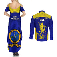 Fiji School Couples Matching Summer Maxi Dress and Long Sleeve Button Shirts Ratu Kadavulevu Heron With Fijian Tapa LT14 - Polynesian Pride