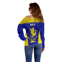 Fiji School Off Shoulder Sweater Ratu Kadavulevu Heron With Fijian Tapa LT14 - Polynesian Pride