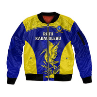 Fiji School Sleeve Zip Bomber Jacket Ratu Kadavulevu Heron With Fijian Tapa LT14 Unisex Gold - Polynesian Pride