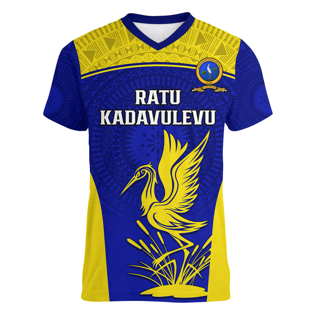 Fiji School Women V Neck T Shirt Ratu Kadavulevu Heron With Fijian Tapa LT14 Female Gold - Polynesian Pride