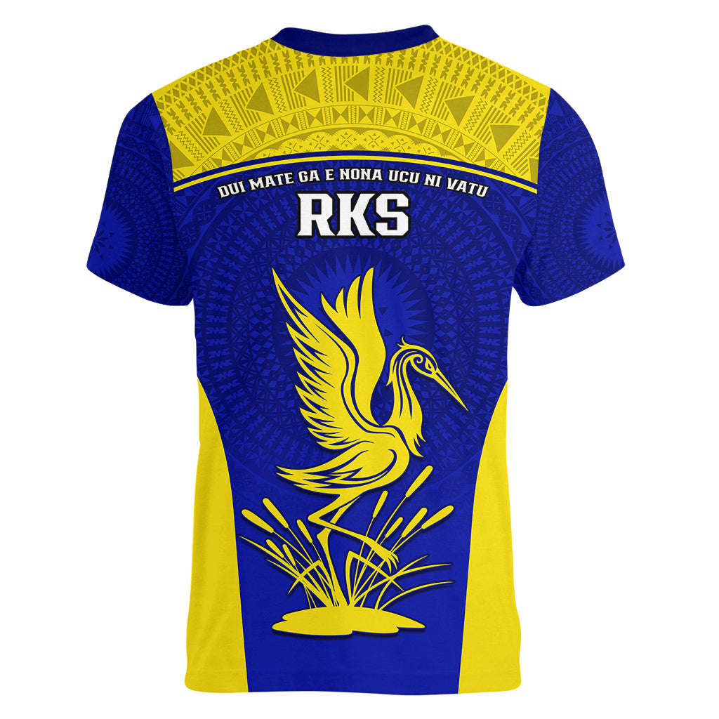Fiji School Women V Neck T Shirt Ratu Kadavulevu Heron With Fijian Tapa LT14 - Polynesian Pride