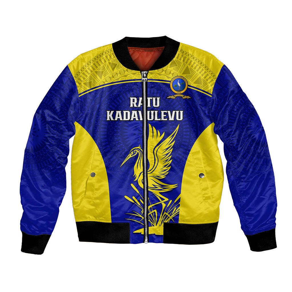 Custom Fiji School Bomber Jacket Ratu Kadavulevu Heron With Fijian Tapa LT14 Unisex Gold - Polynesian Pride