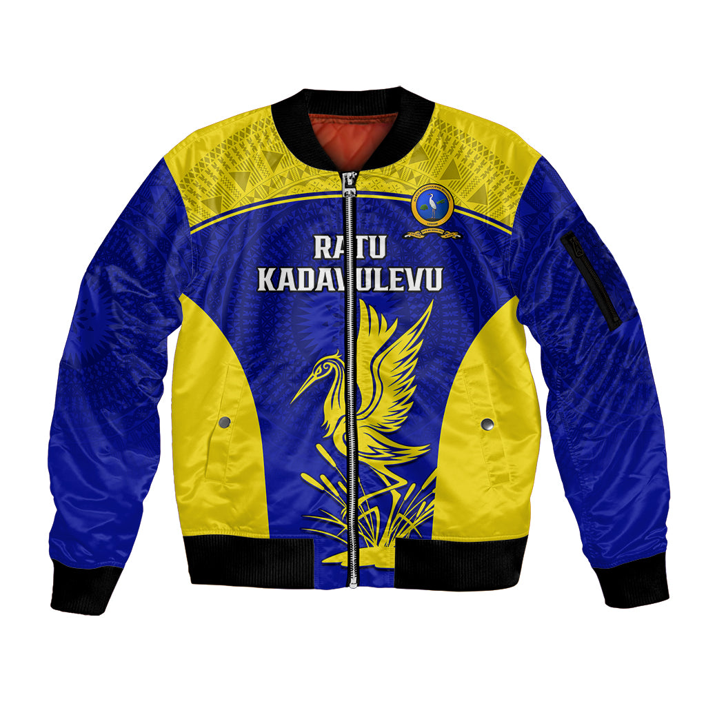 Custom Fiji School Sleeve Zip Bomber Jacket Ratu Kadavulevu Heron With Fijian Tapa LT14 Unisex Gold - Polynesian Pride