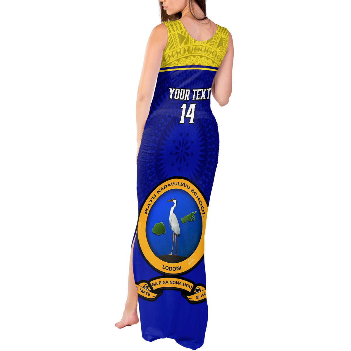 Custom Fiji School Tank Maxi Dress Ratu Kadavulevu Heron With Fijian Tapa LT14 - Polynesian Pride