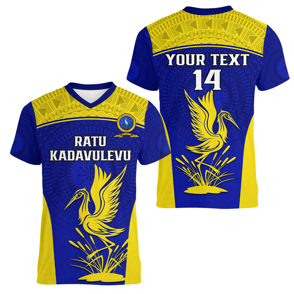 Custom Fiji School Women V Neck T Shirt Ratu Kadavulevu Heron With Fijian Tapa LT14 - Polynesian Pride