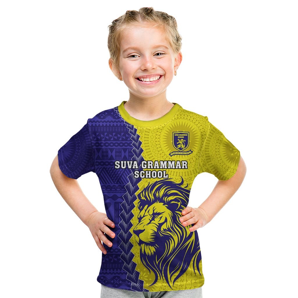 Fiji School Kid T Shirt Suva Grammar Lions With Fijian Tapa LT14 Gold - Polynesian Pride