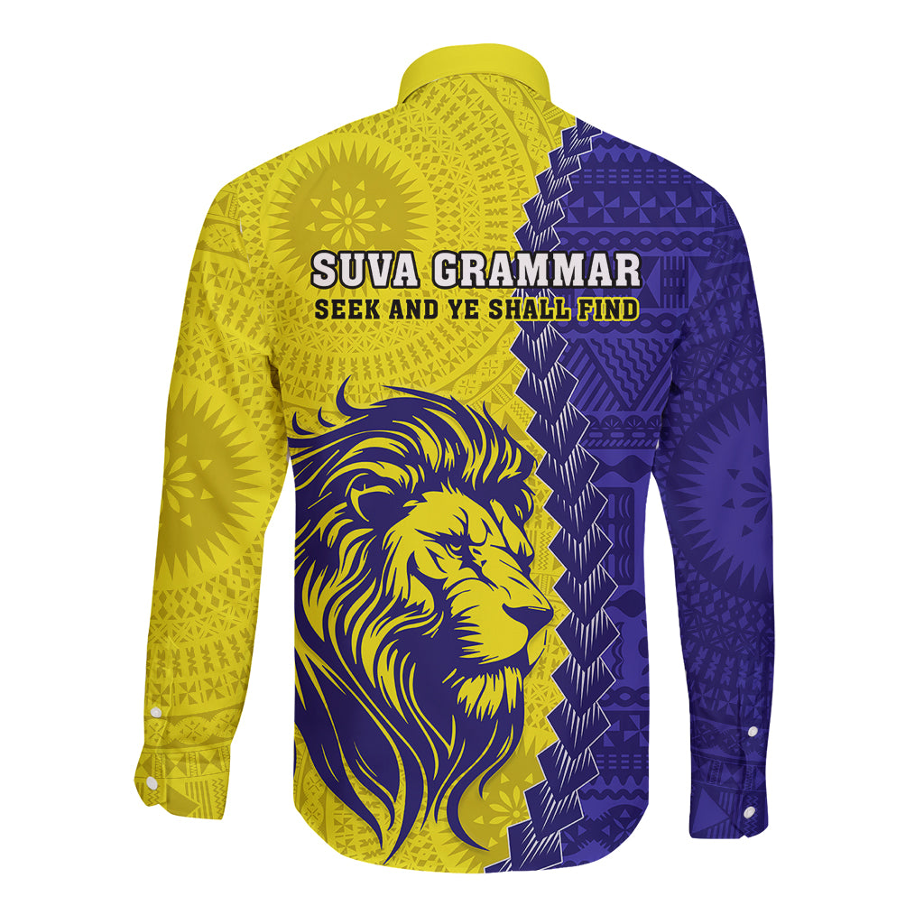 Fiji School Long Sleeve Button Shirt Suva Grammar Lions With Fijian Tapa LT14 - Polynesian Pride