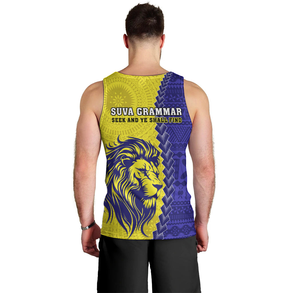 Fiji School Men Tank Top Suva Grammar Lions With Fijian Tapa LT14 - Polynesian Pride