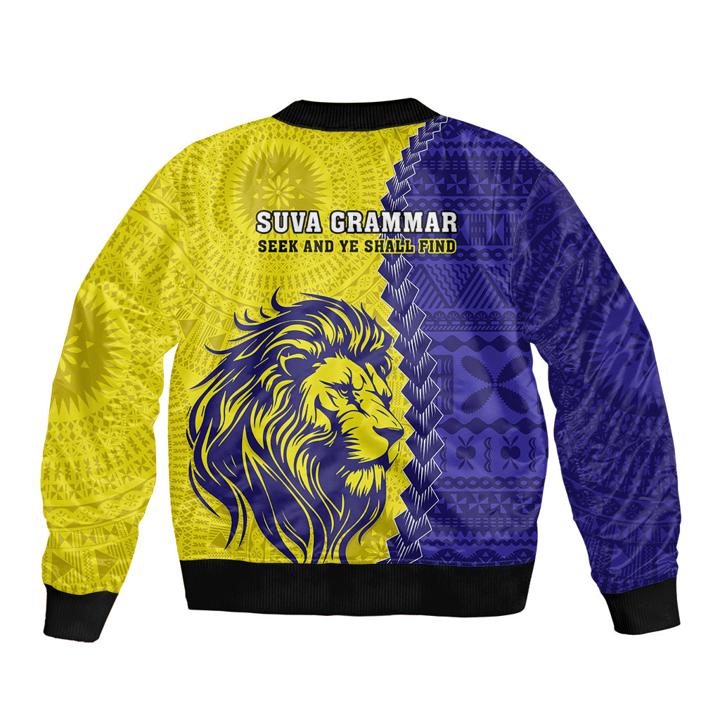 Fiji School Sleeve Zip Bomber Jacket Suva Grammar Lions With Fijian Tapa LT14 - Polynesian Pride