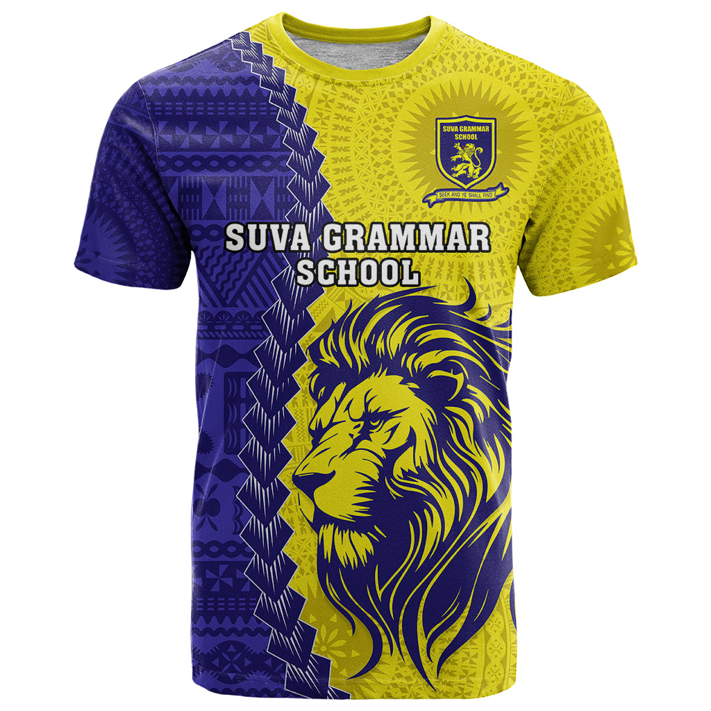 Fiji School T Shirt Suva Grammar Lions With Fijian Tapa LT14 Gold - Polynesian Pride