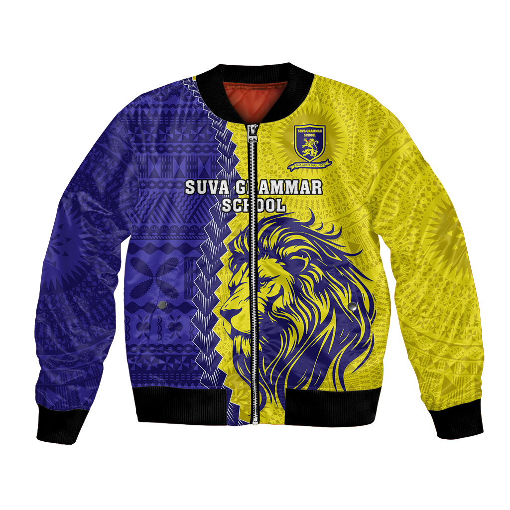 Custom Fiji School Bomber Jacket Suva Grammar Lions With Fijian Tapa LT14 Unisex Gold - Polynesian Pride