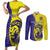 Custom Fiji School Couples Matching Short Sleeve Bodycon Dress and Long Sleeve Button Shirts Suva Grammar Lions With Fijian Tapa LT14 Gold - Polynesian Pride
