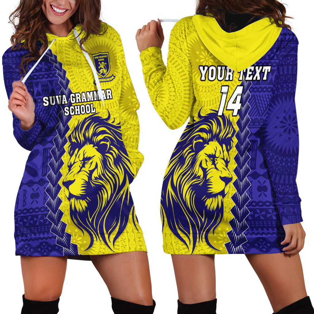 Custom Fiji School Hoodie Dress Suva Grammar Lions With Fijian Tapa LT14 - Polynesian Pride