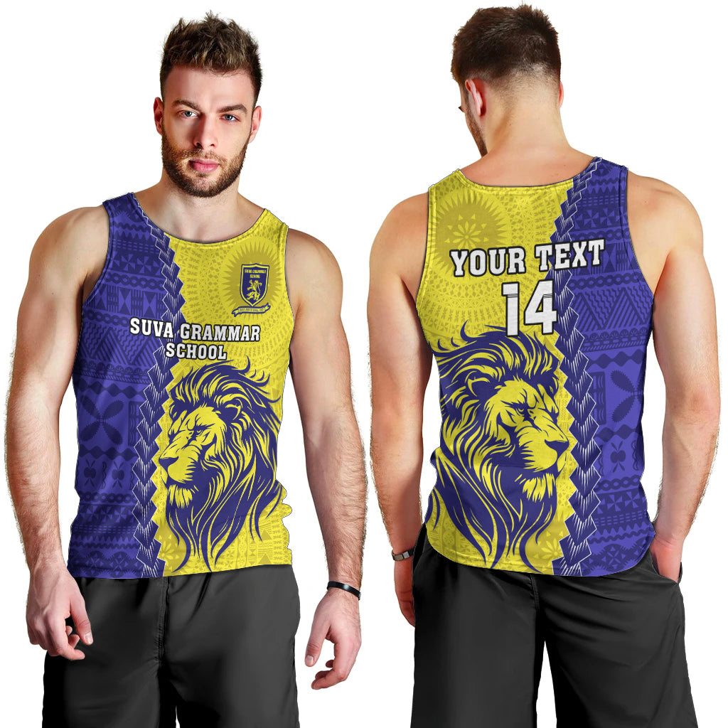 Custom Fiji School Men Tank Top Suva Grammar Lions With Fijian Tapa LT14 - Polynesian Pride