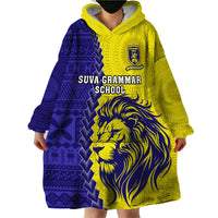 Custom Fiji School Wearable Blanket Hoodie Suva Grammar Lions With Fijian Tapa LT14 - Polynesian Pride