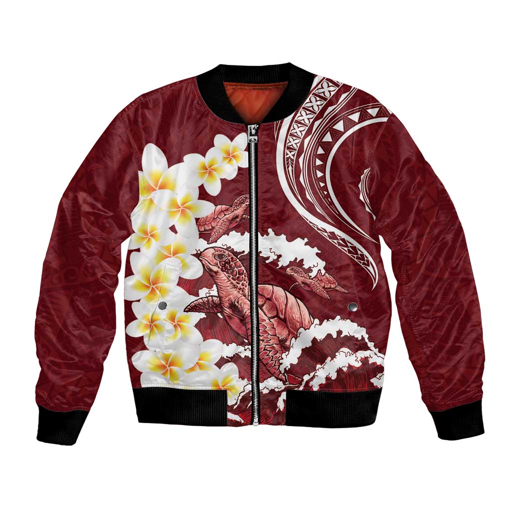 Blood Gold Polynesia Bomber Jacket Polynesian Frangipani With Sea Turtles LT14 Unisex Blood Gold - Polynesian Pride
