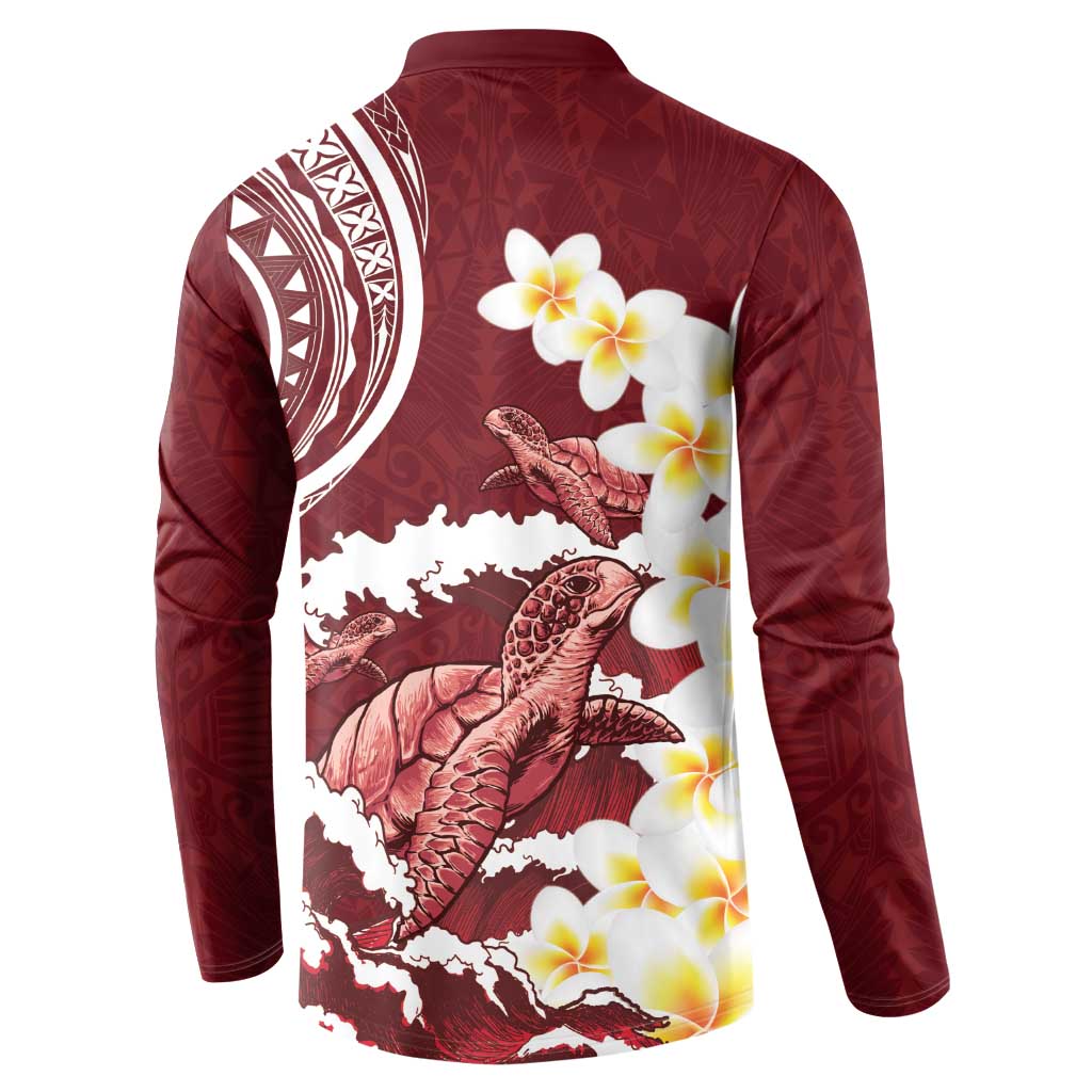 Blood Gold Polynesia Button Sweatshirt Polynesian Frangipani With Sea Turtles