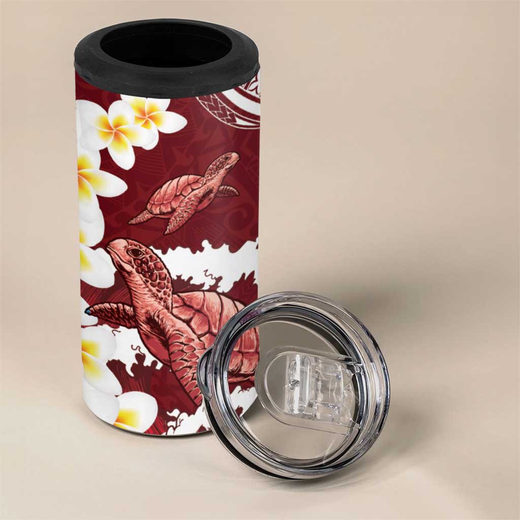 Blood Gold Polynesia 4 in 1 Can Cooler Tumbler Polynesian Frangipani With Sea Turtles