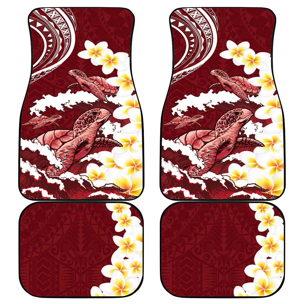 Blood Gold Polynesia Car Mats Polynesian Frangipani With Sea Turtles