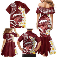 Blood Gold Polynesia Family Matching Mermaid Dress and Hawaiian Shirt Polynesian Frangipani With Sea Turtles