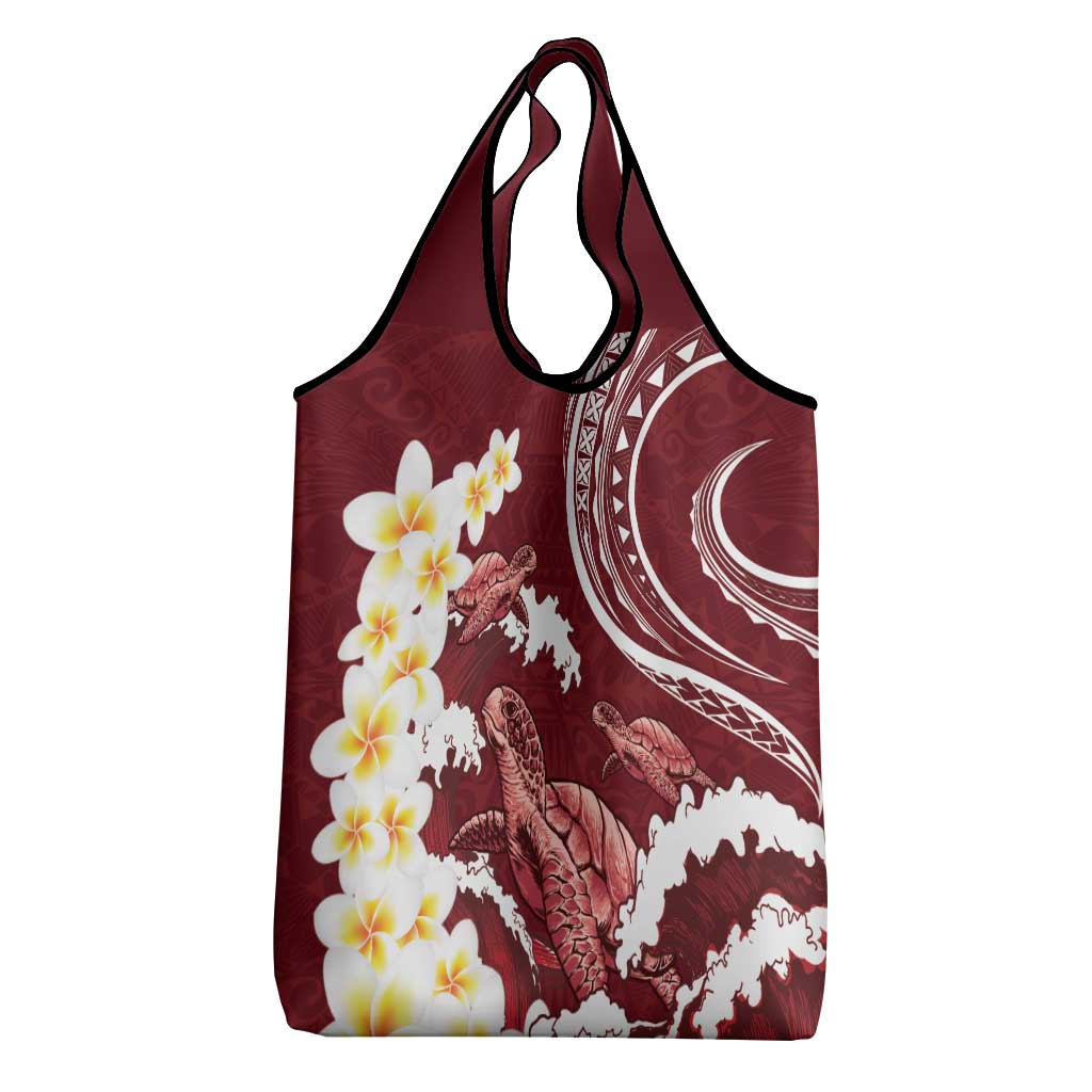Blood Gold Polynesia Grocery Bag Polynesian Frangipani With Sea Turtles