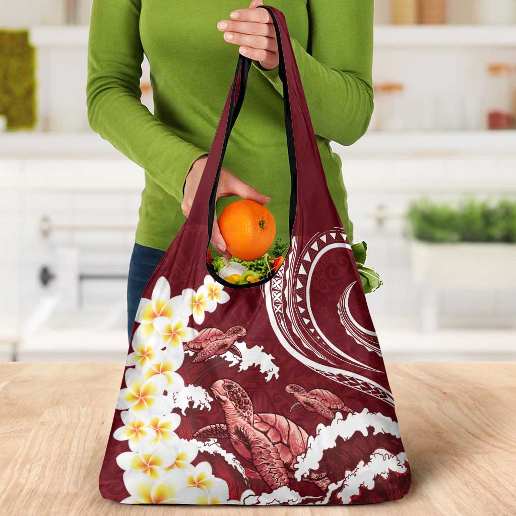 Blood Gold Polynesia Grocery Bag Polynesian Frangipani With Sea Turtles