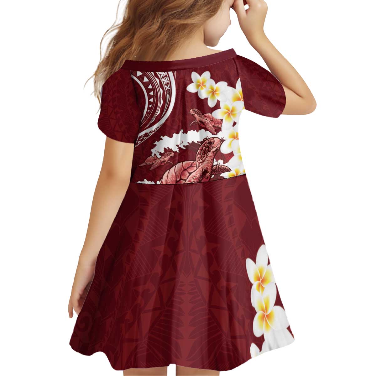 Blood Gold Polynesia Kid Short Sleeve Dress Polynesian Frangipani With Sea Turtles