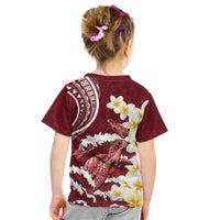 Blood Gold Polynesia Kid T Shirt Polynesian Frangipani With Sea Turtles