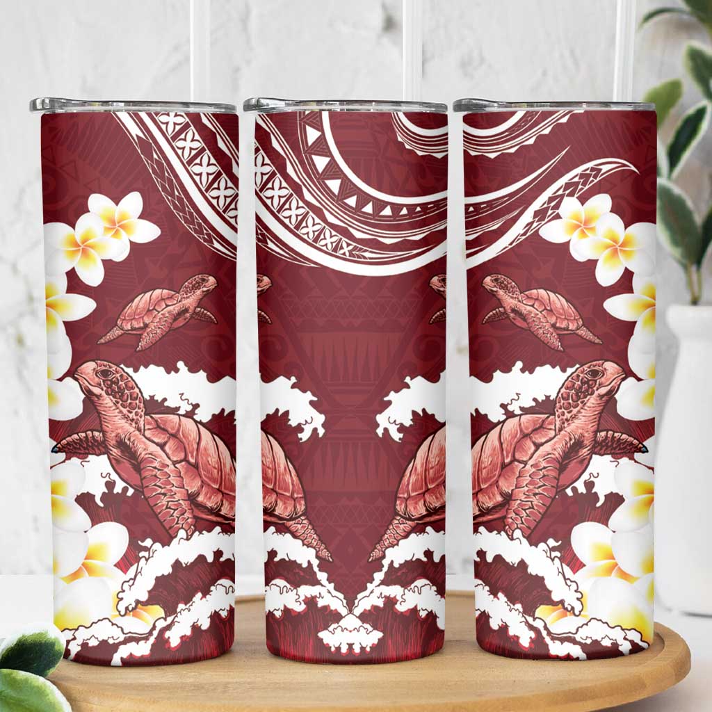 Blood Gold Polynesia Skinny Tumbler Polynesian Frangipani With Sea Turtles