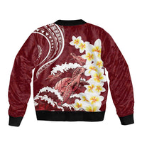 Blood Gold Polynesia Sleeve Zip Bomber Jacket Polynesian Frangipani With Sea Turtles