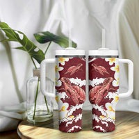 Blood Gold Polynesia Tumbler With Handle Polynesian Frangipani With Sea Turtles