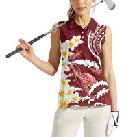 Blood Gold Polynesia Women Sleeveless Polo Shirt Polynesian Frangipani With Sea Turtles