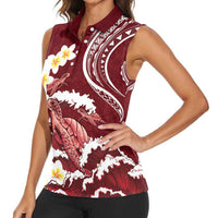 Blood Gold Polynesia Women Sleeveless Polo Shirt Polynesian Frangipani With Sea Turtles