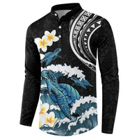 Black Polynesia Button Sweatshirt Polynesian Frangipani With Sea Turtles