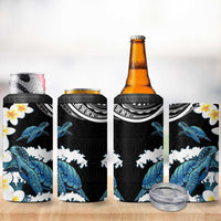 Black Polynesia 4 in 1 Can Cooler Tumbler Polynesian Frangipani With Sea Turtles