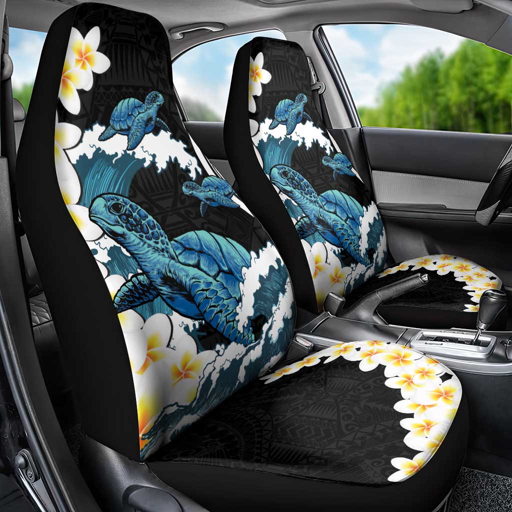 Black Polynesia Car Seat Cover Polynesian Frangipani With Sea Turtles