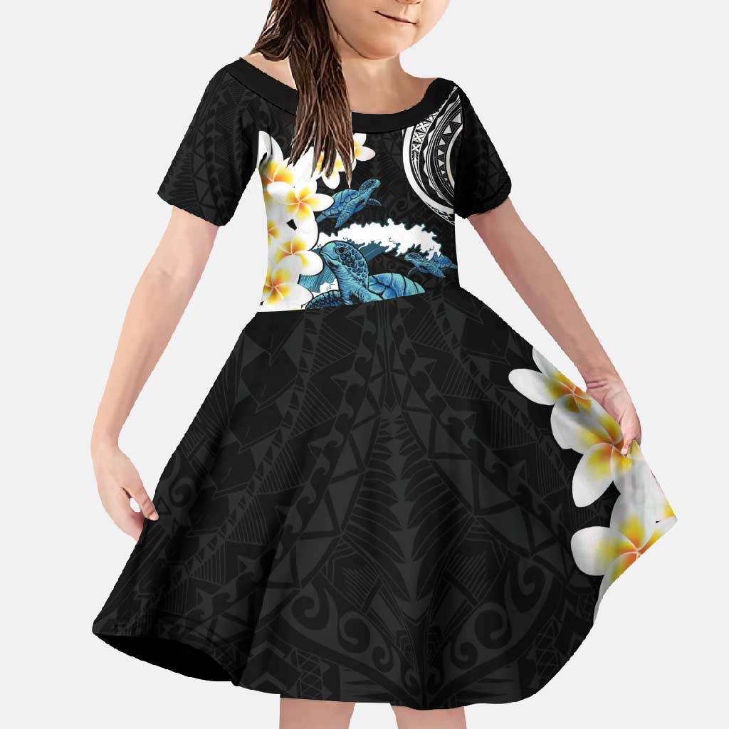 Black Polynesia Family Matching Mermaid Dress and Hawaiian Shirt Polynesian Frangipani With Sea Turtles