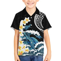 Black Polynesia Family Matching Summer Maxi Dress and Hawaiian Shirt Polynesian Frangipani With Sea Turtles