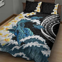 Black Polynesia Quilt Bed Set Polynesian Frangipani With Sea Turtles LT14 - Polynesian Pride