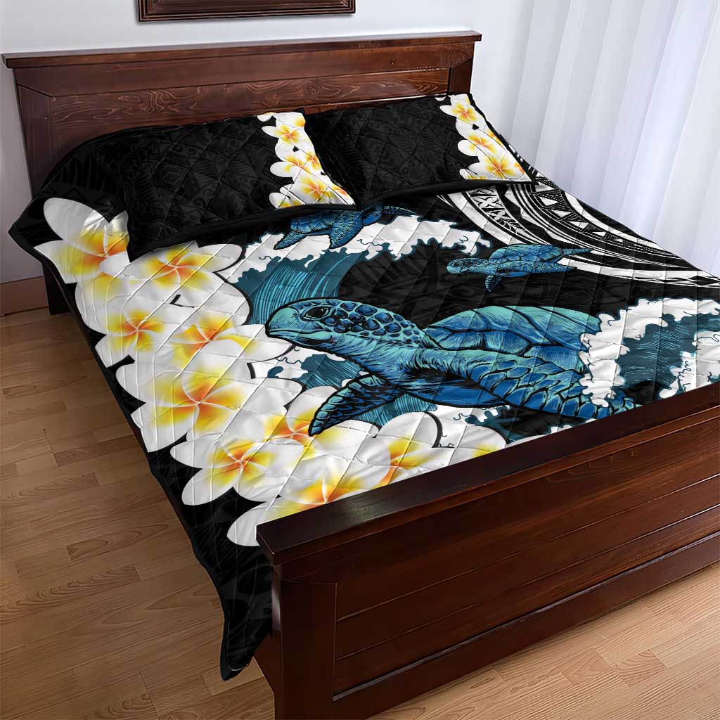 Black Polynesia Quilt Bed Set Polynesian Frangipani With Sea Turtles LT14 - Polynesian Pride