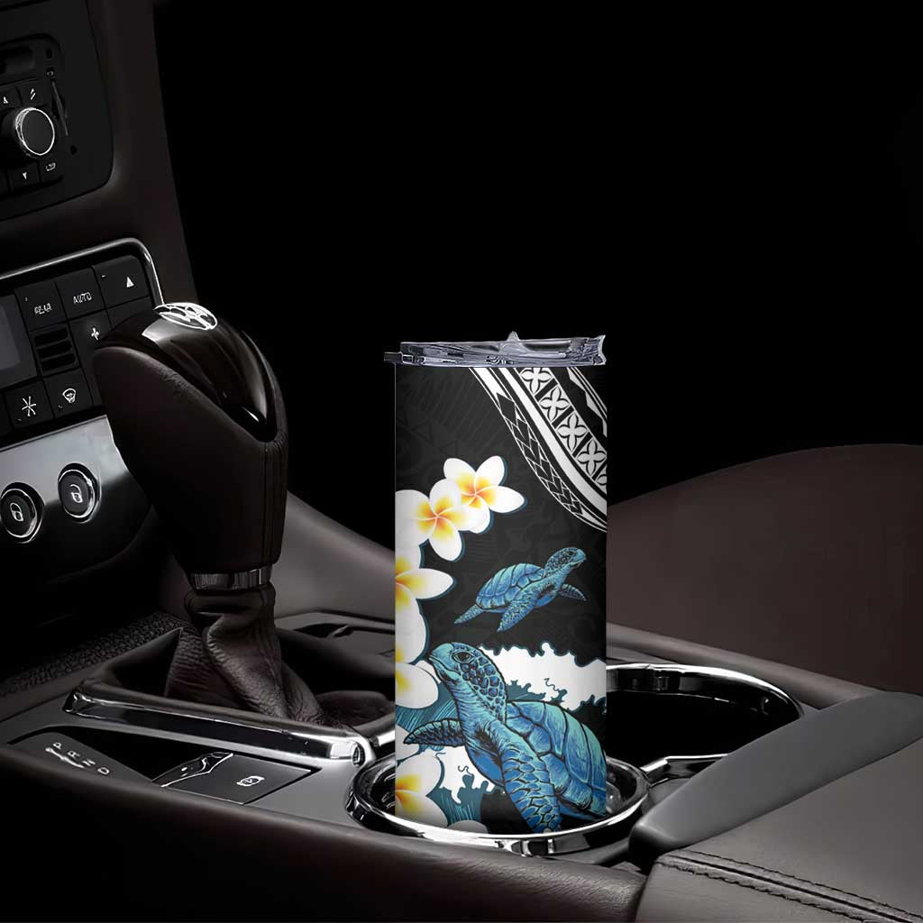 Black Polynesia Skinny Tumbler Polynesian Frangipani With Sea Turtles