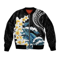Black Polynesia Sleeve Zip Bomber Jacket Polynesian Frangipani With Sea Turtles LT14 Unisex Black - Polynesian Pride