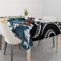 Black Polynesia Tablecloth Polynesian Frangipani With Sea Turtles