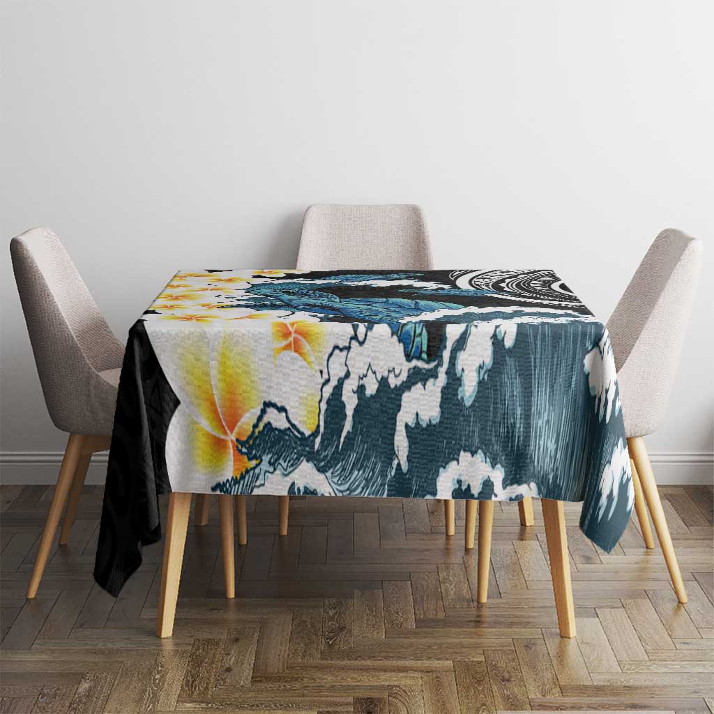 Black Polynesia Tablecloth Polynesian Frangipani With Sea Turtles