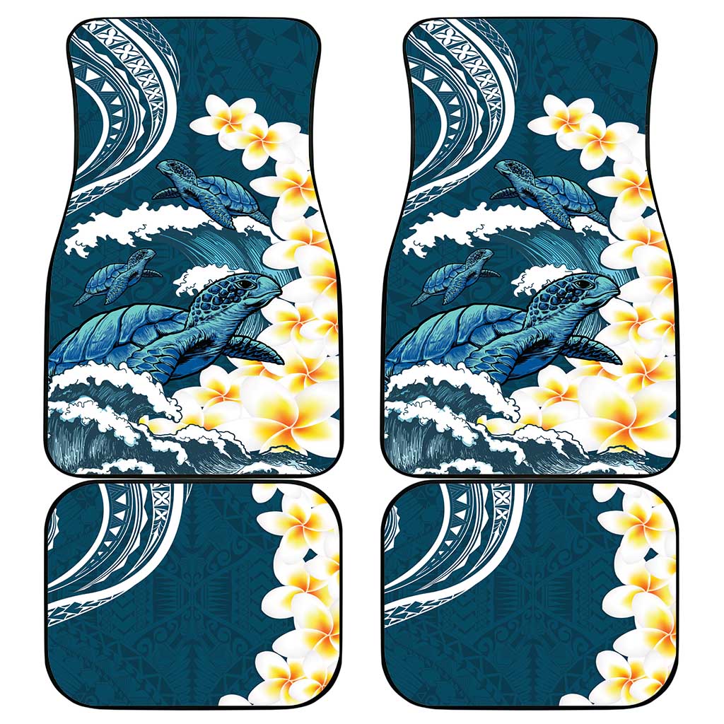 Dark Teal Polynesia Car Mats Polynesian Frangipani With Sea Turtles